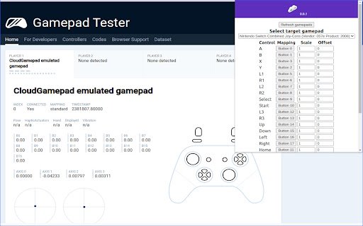 CloudGamepad  from Chrome web store to be run with OffiDocs Chromium online
