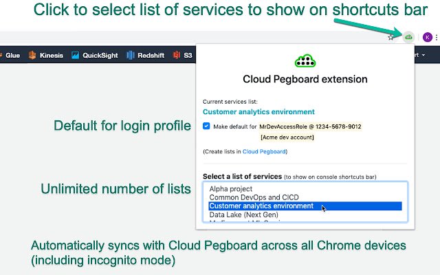 Chrome Web 商店中的 Cloud Pegboard AWS 控制台增强器将与 OffiDocs Chromium 在线运行