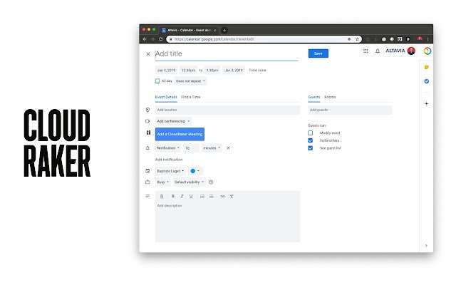 Chrome ウェブストアからの CloudRaker Meetings を OffiDocs Chromium オンラインで実行