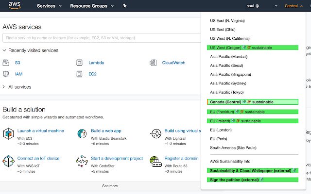 Cloud Sustainability Console  from Chrome web store to be run with OffiDocs Chromium online