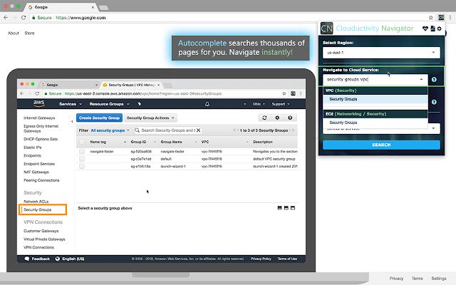Clouductivity Navigator pentru AWS din magazinul web Chrome va fi rulat cu OffiDocs Chromium online
