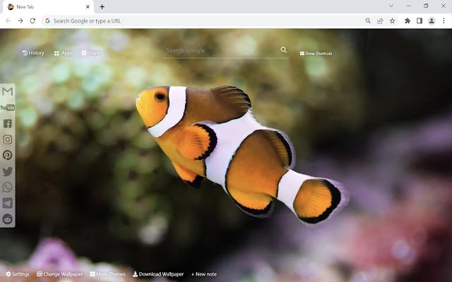 Clownfish Wallpaper แท็บใหม่จาก Chrome เว็บสโตร์ที่จะรันด้วย OffiDocs Chromium ออนไลน์