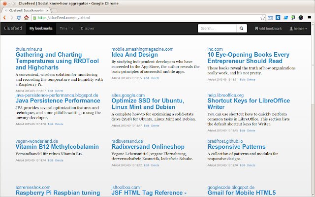 Cluefeed mula sa Chrome web store na tatakbo sa OffiDocs Chromium online