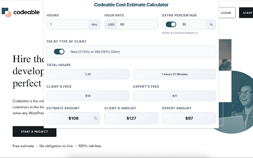 Codeable Cost Estimate Calculator  from Chrome web store to be run with OffiDocs Chromium online
