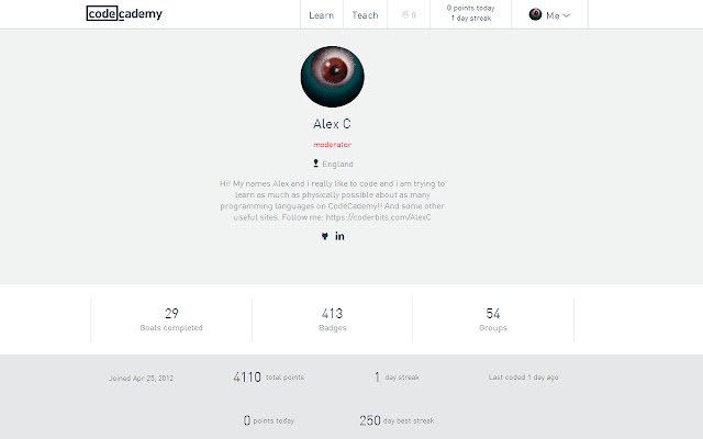 Atualização do perfil Codecademy da Chrome Web Store para ser executada com o OffiDocs Chromium online