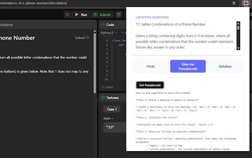 CodeCue – LeetCode AI Hints, Algorithm  Python Solutions Assistant  from Chrome web store to be run with OffiDocs Chromium online
