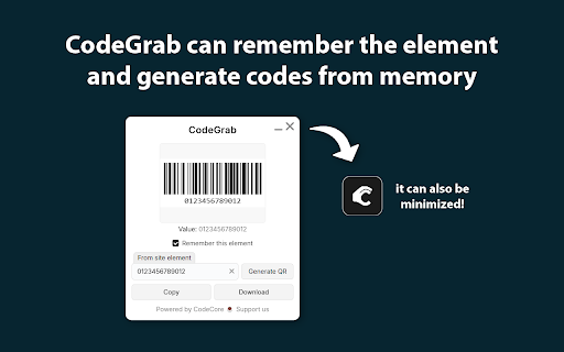 CodeGrab from Chrome web store to be run with OffiDocs Chromium online CodeGrab from Chrome web store to be run with OffiDocs Chromium online