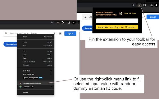 Code  Grow Estonian ID Code Generator  from Chrome web store to be run with OffiDocs Chromium online