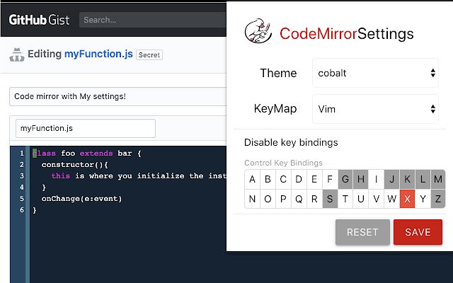 Codemirror Global Settings จาก Chrome เว็บสโตร์ที่จะรันด้วย OffiDocs Chromium ทางออนไลน์