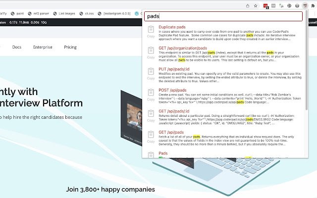CoderPad Docs Search  from Chrome web store to be run with OffiDocs Chromium online