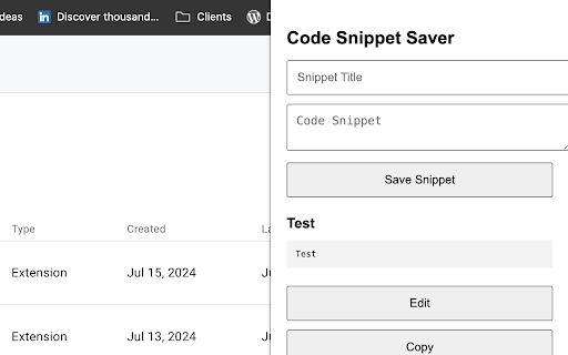 Code Snippet Saver  from Chrome web store to be run with OffiDocs Chromium online