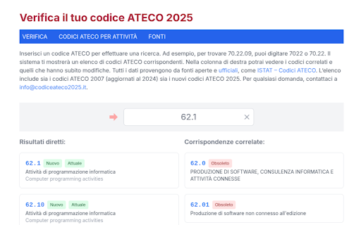 Codice Ateco from Chrome web store to be run with OffiDocs Chromium online Codice Ateco from Chrome web store to be run with OffiDocs Chromium online