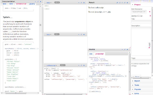 CoffeeScript IDE din magazinul web Chrome va fi rulat cu OffiDocs Chromium online