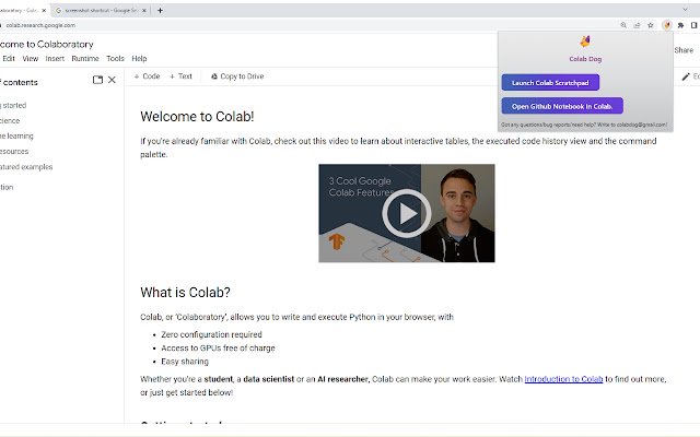 Chrome ウェブストアの Colab Dog を OffiDocs Chromium オンラインで実行