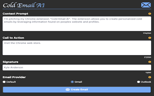 Cold Email AI  from Chrome web store to be run with OffiDocs Chromium online