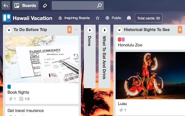 Listas recolhíveis do Trello da loja virtual do Chrome para serem executadas com OffiDocs Chromium online