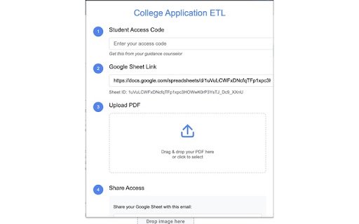 College Application ETL  from Chrome web store to be run with OffiDocs Chromium online