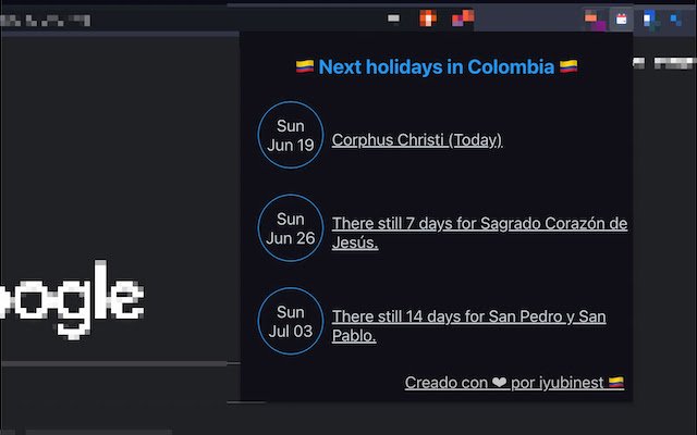 Colombian Holidays  from Chrome web store to be run with OffiDocs Chromium online