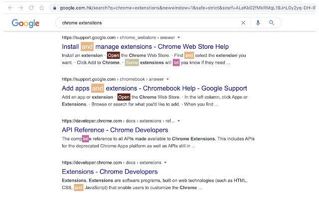 Colorful Search Results with RegExp  from Chrome web store to be run with OffiDocs Chromium online