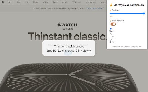 ComfyEyes Extension  from Chrome web store to be run with OffiDocs Chromium online