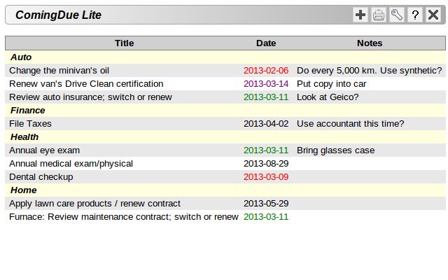 ComingDue Lite  from Chrome web store to be run with OffiDocs Chromium online