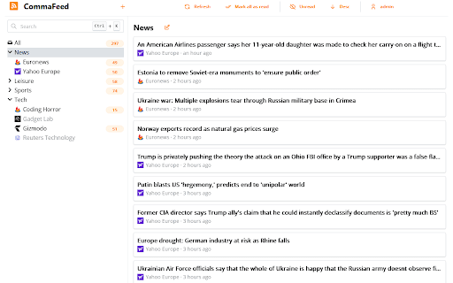 CommaFeed  from Chrome web store to be run with OffiDocs Chromium online