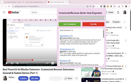 Comment and Reviews Sortor  from Chrome web store to be run with OffiDocs Chromium online