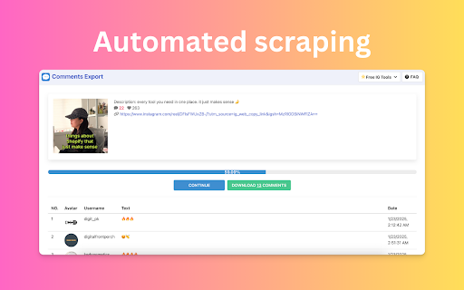 Comments Export Post Comments Exporter and Scraper for Social Media  from Chrome web store to be run with OffiDocs Chromium online
