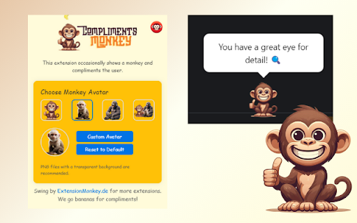 Compliments Monkey Get Random Compliments While You Browse!  from Chrome web store to be run with OffiDocs Chromium online