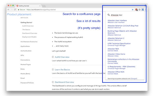Confluence Quick Search depuis la boutique en ligne Chrome doit être exécuté avec OffiDocs Chromium en ligne