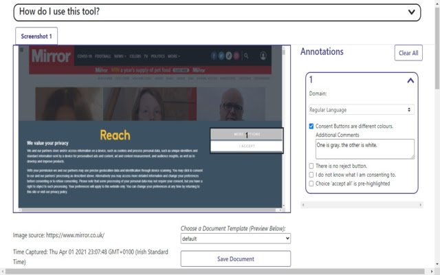 Consent Annotation tool  from Chrome web store to be run with OffiDocs Chromium online