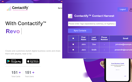 Contactify Contact Harvest  from Chrome web store to be run with OffiDocs Chromium online