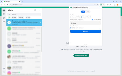 Contact Saver for WhatsApp  from Chrome web store to be run with OffiDocs Chromium online