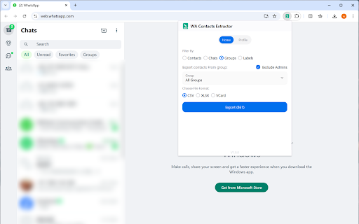Contacts  Group Number Export for WhatsApp, WA Number Saver  from Chrome web store to be run with OffiDocs Chromium online