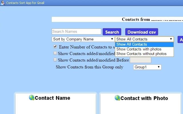 Contacts Sort App  from Chrome web store to be run with OffiDocs Chromium online
