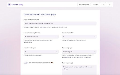 Content Caddy Shortcut  from Chrome web store to be run with OffiDocs Chromium online