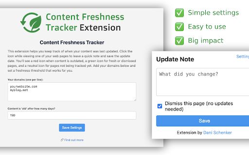 Content Freshness Tracker  from Chrome web store to be run with OffiDocs Chromium online