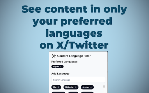 Content Language Filter for X from Chrome web store to be run with OffiDocs Chromium online Content Language Filter for X from Chrome web store to be run with OffiDocs Chromium online