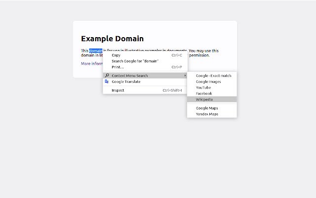 תפריט הקשר חיפוש מחנות האינטרנט של Chrome שיופעל עם OffiDocs Chromium באינטרנט