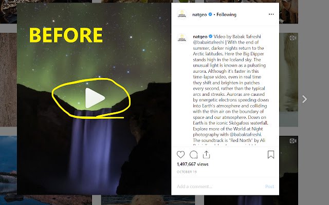 يتم تشغيل عناصر التحكم في مقاطع فيديو Instagram من متجر Chrome الإلكتروني باستخدام OffiDocs Chromium عبر الإنترنت