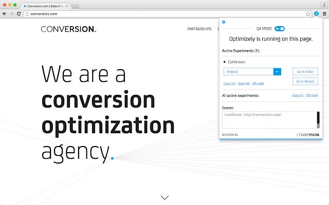 Conversion.coms Optimizely תוסף Chrome מחנות האינטרנט של Chrome להפעלה עם OffiDocs Chromium מקוון
