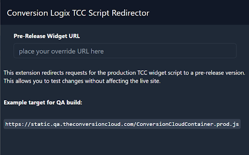 Conversion Logix TCC Script Redirector  from Chrome web store to be run with OffiDocs Chromium online