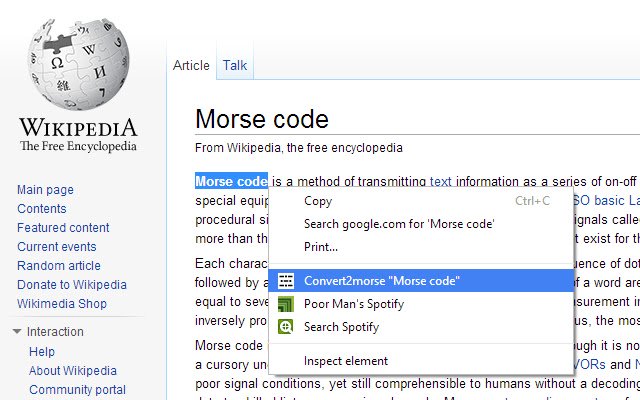 Convert2morse  from Chrome web store to be run with OffiDocs Chromium online
