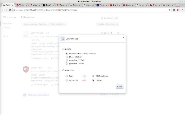 ConvertCups aus dem Chrome-Webshop zur Ausführung mit OffiDocs Chromium online