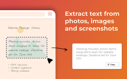 Convert Photo to Text  from Chrome web store to be run with OffiDocs Chromium online