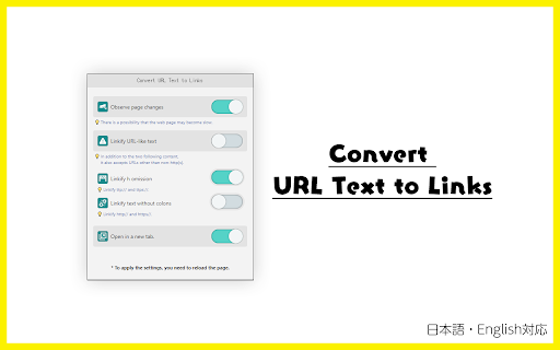 Convert URL Text to Links from Chrome web store to be run with OffiDocs Chromium online Convert URL Text to Links from Chrome web store to be run with OffiDocs Chromium online
