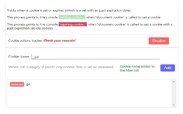 Cookie Actions Tracker  from Chrome web store to be run with OffiDocs Chromium online