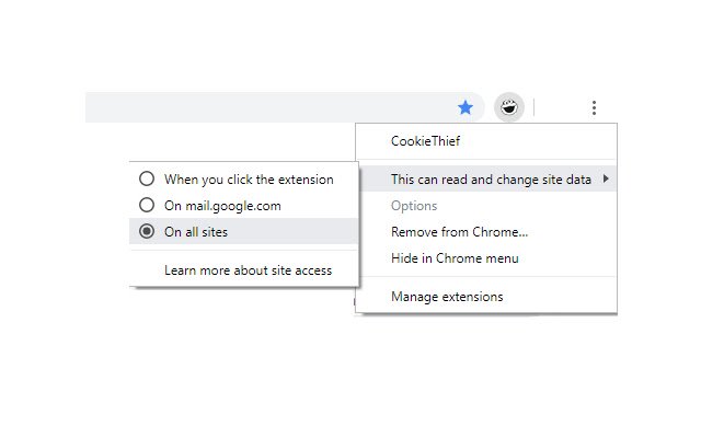 CookieThief  from Chrome web store to be run with OffiDocs Chromium online