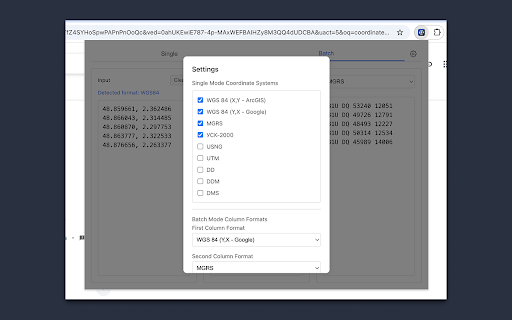 Coordinate Converter  from Chrome web store to be run with OffiDocs Chromium online