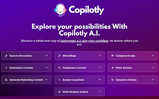 Copilotly: Your Personal AI Copilot  from Chrome web store to be run with OffiDocs Chromium online
